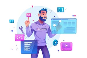 Web development, programmer is doing parallax website design